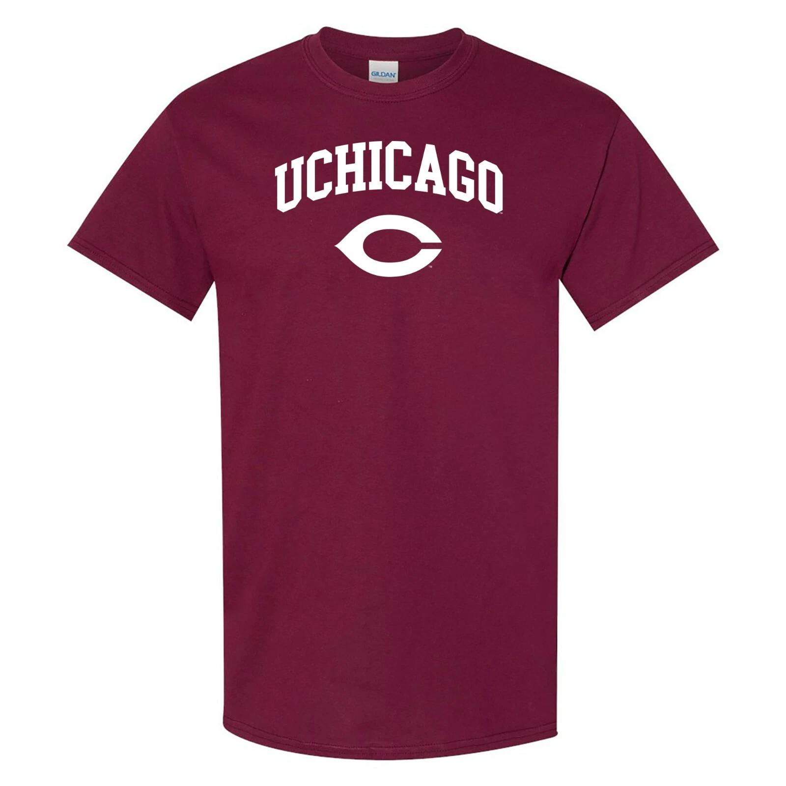 University of Chicago Phoenix Arch Logo - NCAA Sports Team T-Shirt - Maroon M