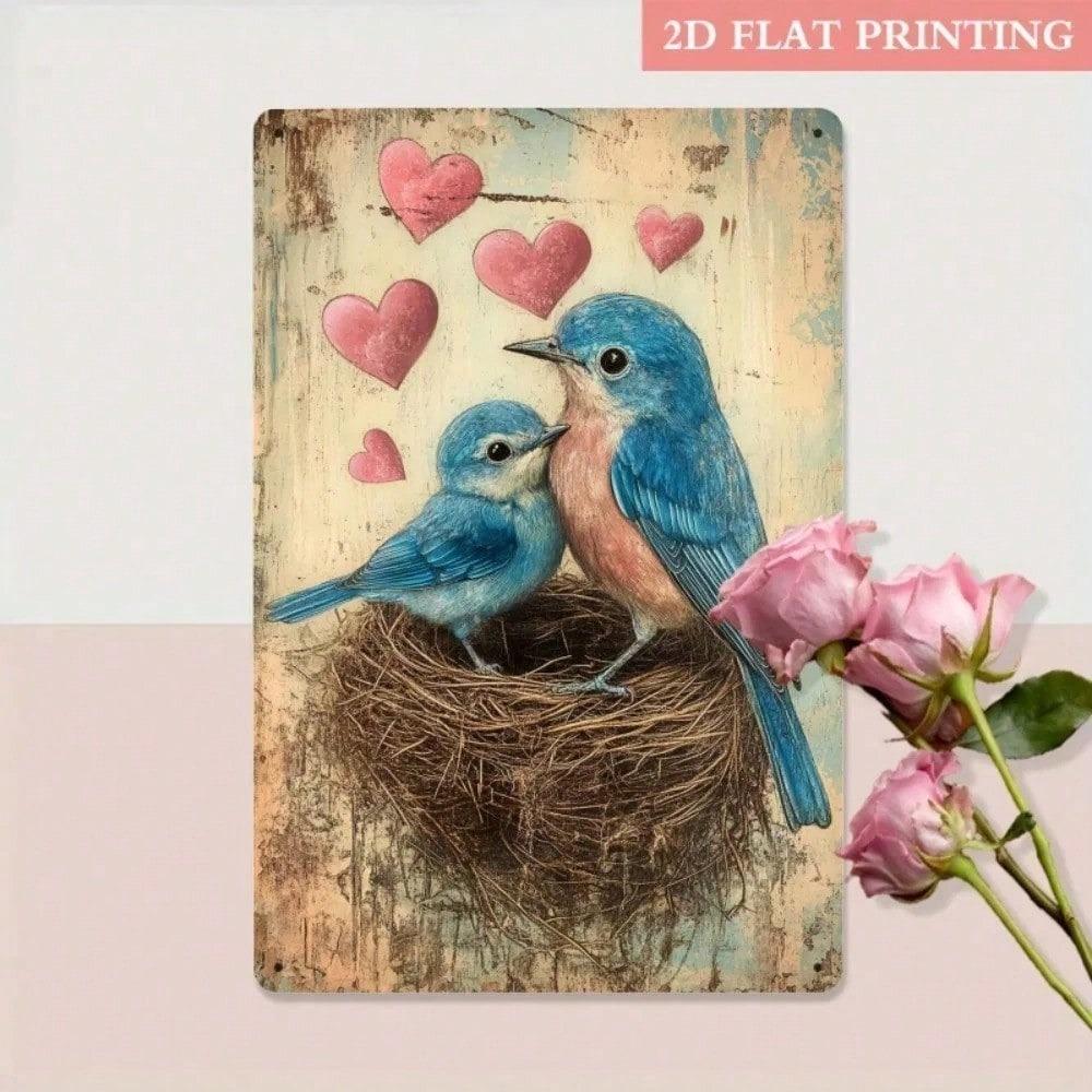 Vintage Blue Bird Heart Metal Sign 8x12 Inch Rustic Farmhouse Wall Art Decor For Bedroom Living Room Unique