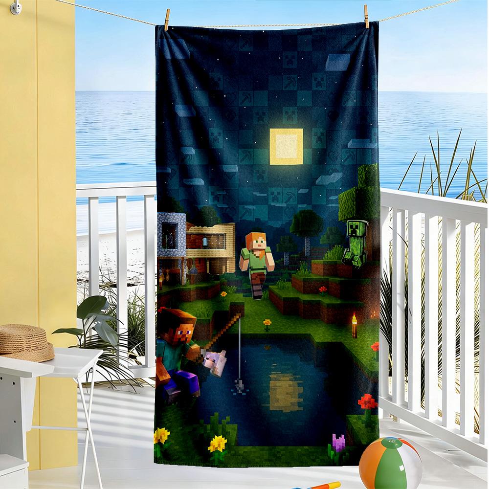 Minecraft Beach Towel Super Soft Microfiber Quickdry Fabric Comfortable Lightweight