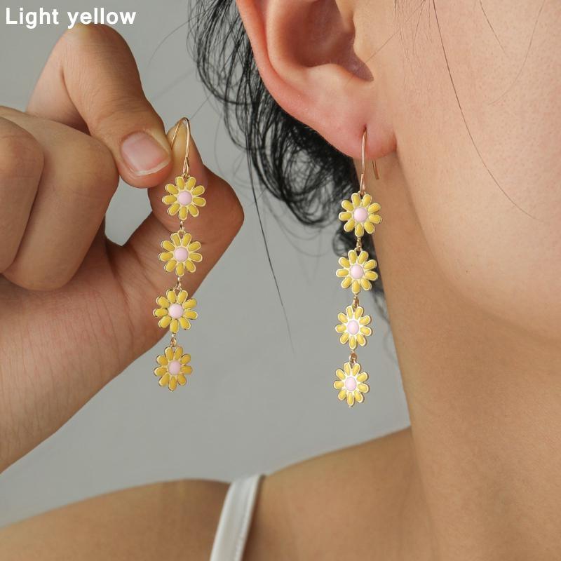 Fashion Colorful Daisy Drop Earring Vintage Long Tassel Dangle Earrings for Women Wedding Party Jewelry Gift