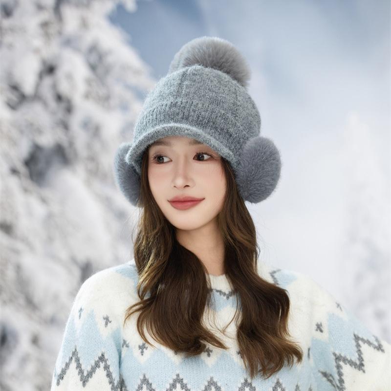 Fleece Warm Knitted Cap Ladies Ear Protector Wool Baseball Cap Fashion Cycling Plush Cap