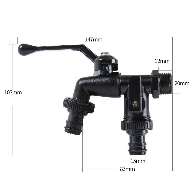 Black-Plated Zinc Alloy Double Outlet Garden Faucet