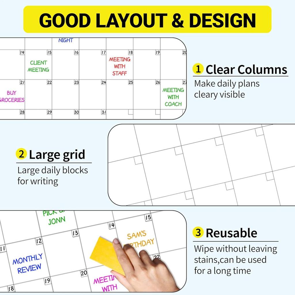 Large Dry Erase Wall Calendar - Undated Whiteboard Planner For Year Monthly Schedule Organizer For Home Office Classroom Wall