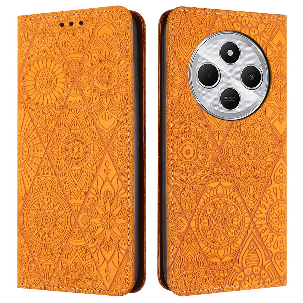 Dla Xiaomi Poco C75 4G/Redmi 14R 5G/14C 4G Etui Wytłaczany Kwiat Portfel Stojak Skórzany Pokrowiec na Telefon