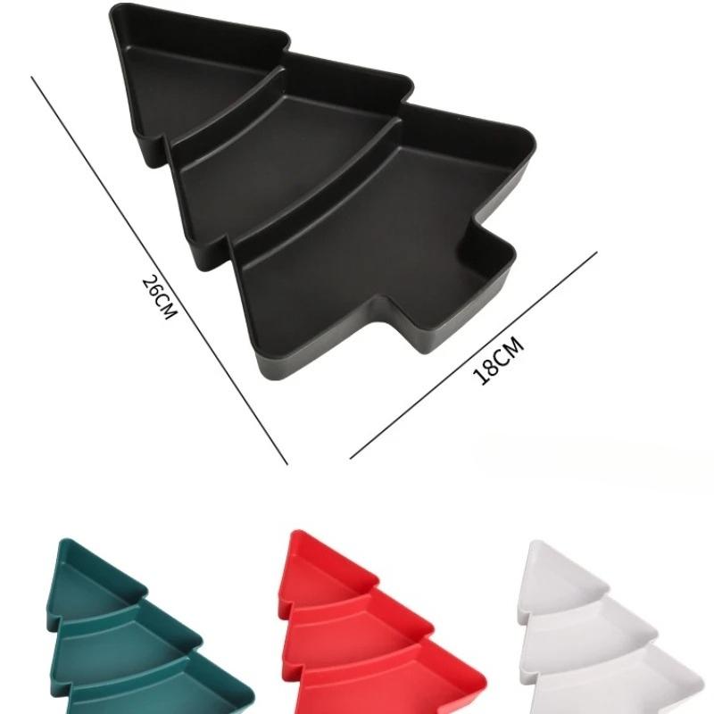 1-10PCS Christmas Plastic Candy Snack Plates Divided Fruit Plates Christmas Tree Shape Melon Seed Tray Home Party Decor