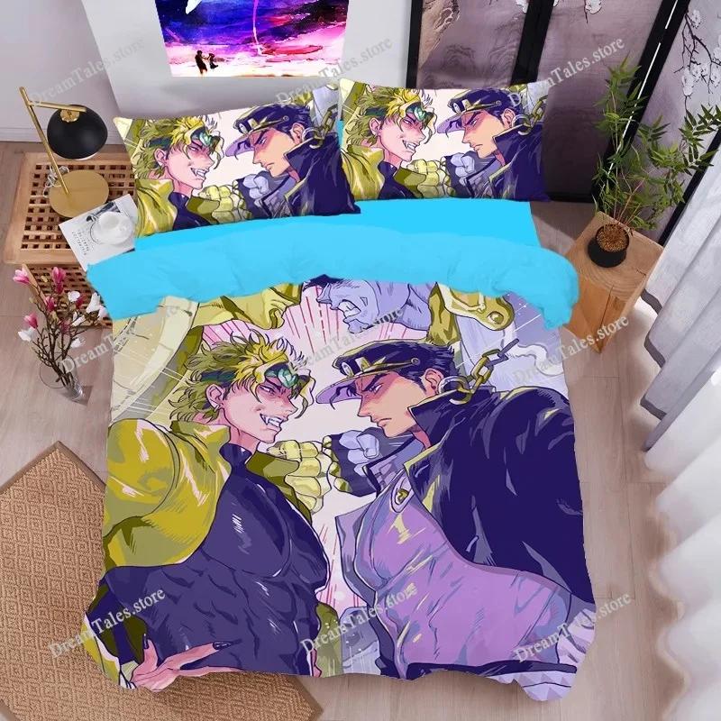 Anime Bizarre Adventure Bedding Set JoJo's Duvet Cover Pillowcase Jotaro Kujo Quilt Cover for Boys Girls Twin Queen Size