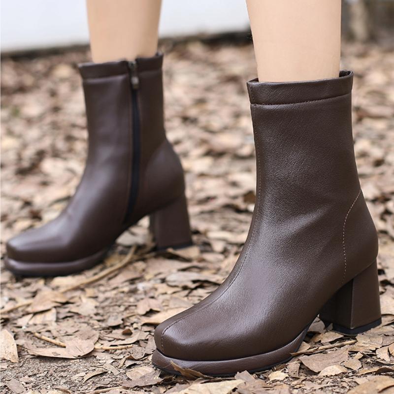 Dámské módní kotníkové boty Podzimní zimní obuv Černé krátké boty Zip Krátké podpatky Společenská obuv Dámská značková Velká velikost 50