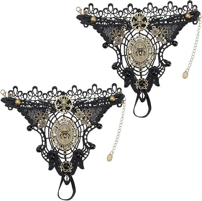 

Готический панк кружевной браслет с пауком и набор перчаток с черепами