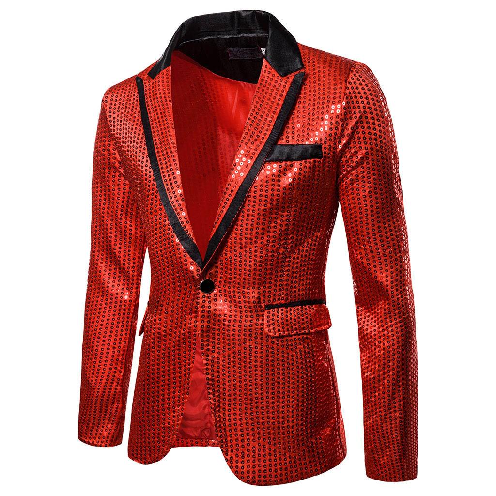 Charm Men's Casual One Button  Fit Suit  Coat Jacket Sequin Party Top