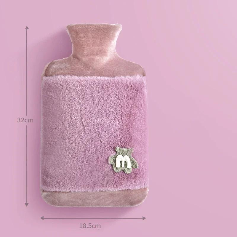 2000ml Plush PVC Water Bottle Bag Water-filling Hot-water Bag for Female Warm Belly Hands and Feet Warmer Water Bag