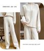 Koreanischer Stil Herbst/Winter 2025 Damen Kapuzen-Strickpullover & Weitbeinige Hosen Set