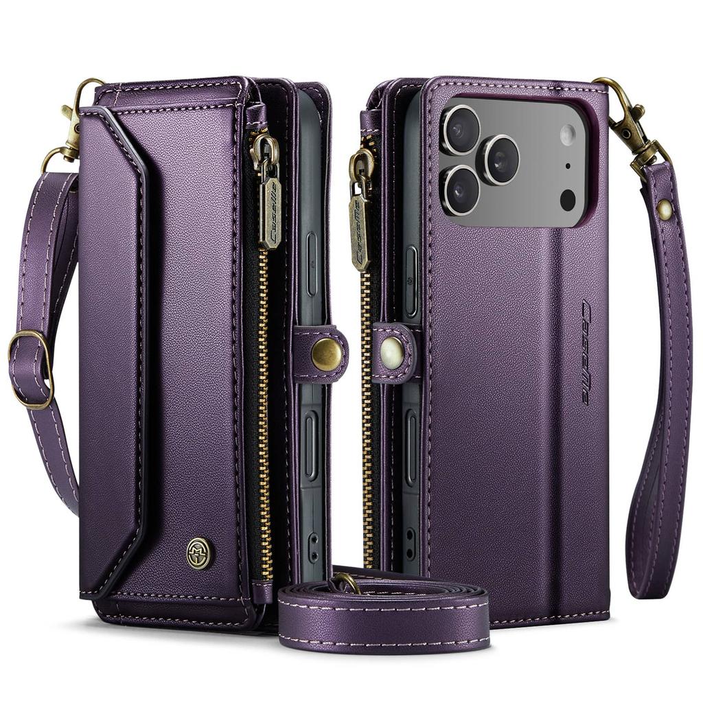 Crossbody Wallet Case for iPhone 17 Pro Max/17 Pro/Air, RFID Blocking PU Leather with 7-10 Card Holder, Wristlet Shoulder Strap