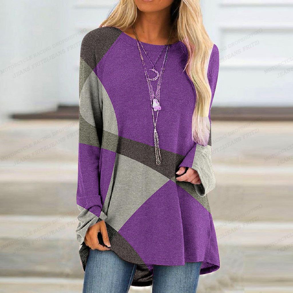 Patwork T Shirt Women's T-shirt Women Fashion T-shirt Color Block Tshirt Long Sleeve Tops Tees Ladies Tshirt Tunic Tops Girl