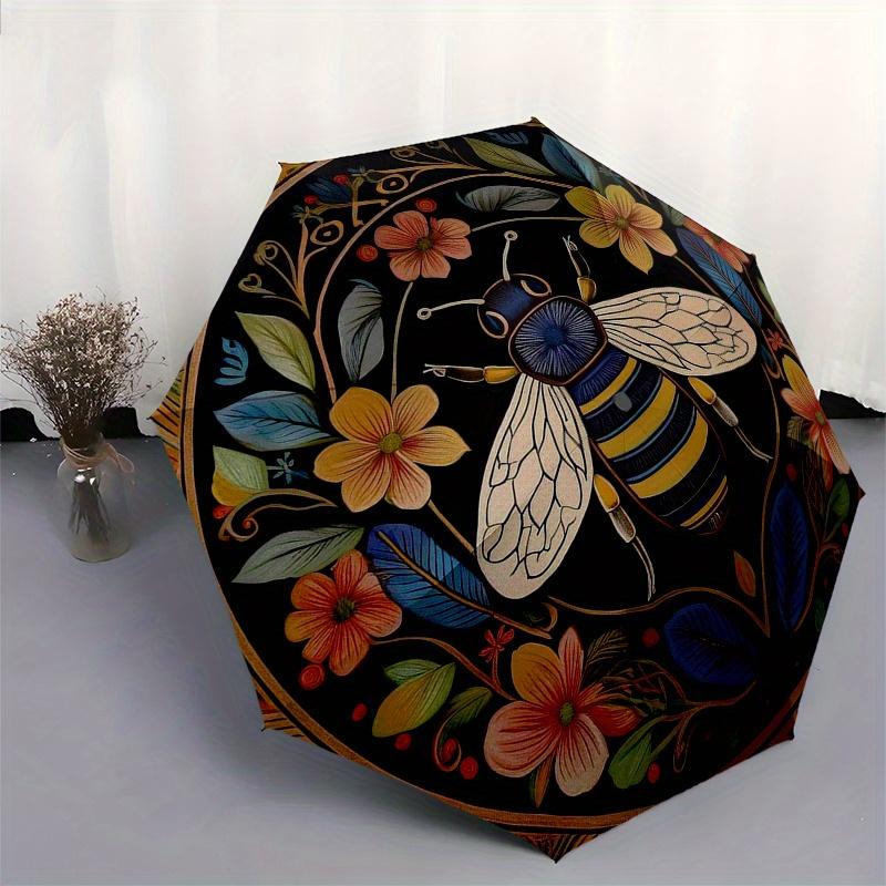 Colorful Bee & Floral Mandala  DecorUmbrella, Portable 3-Fold Compact Umbrella,Christmas Gift ES585