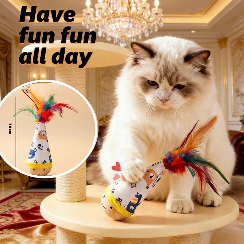 [Wobble Cat Toy]1pc Wobble Cat Toy with Vibrant Artificial Feathers/Twisted - Moving & Wobbling Action, Interactive Self-Play for Cats, Durable Nylon