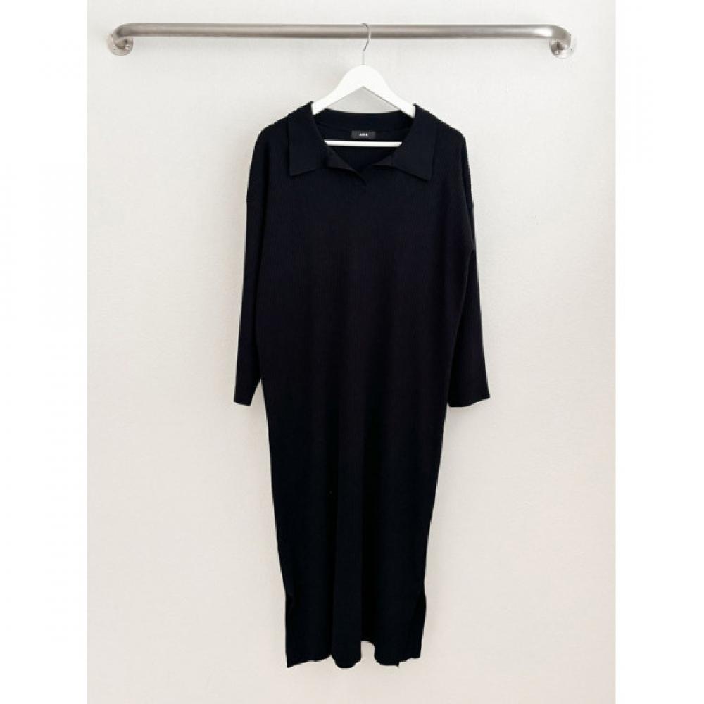 Shop   Women Loose Side Slit Half Open Collar Neck Long Dress Black Ara Wdr 3863