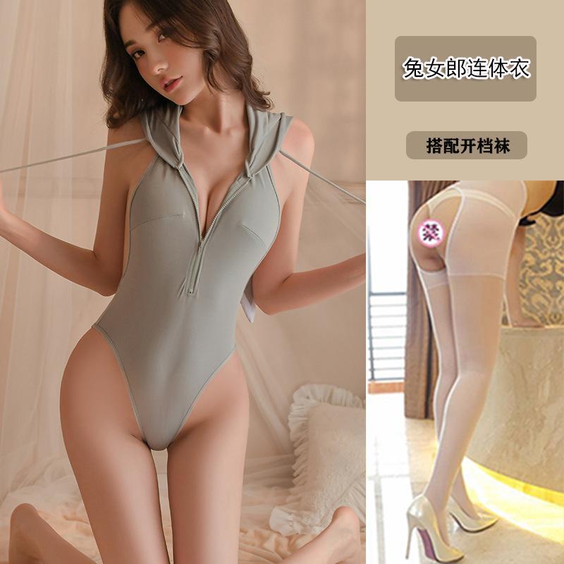 Large Size Fun Bunny Zipper Backless Deep V Bare Tits Cosplay Sexy Seduction Flirting Q onesie