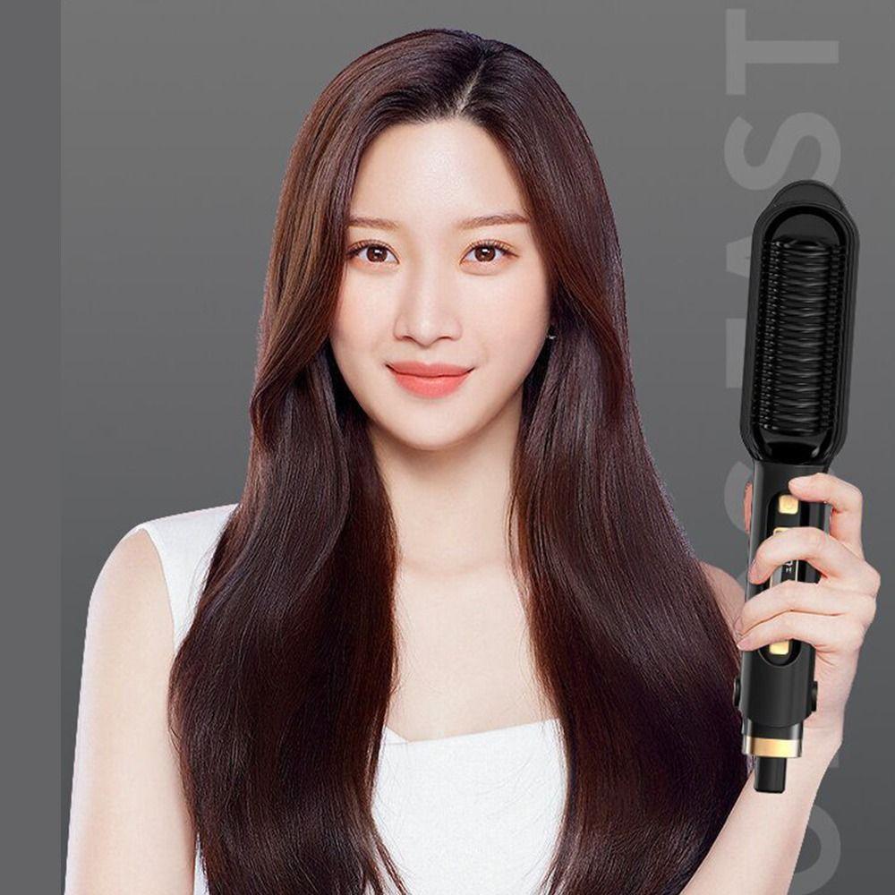 2-in-1 Negativ-Ionen Glättbürste Anti-Verbrühung Tragbarer Haarglätter Haarstyling-Kamm für Zuhause