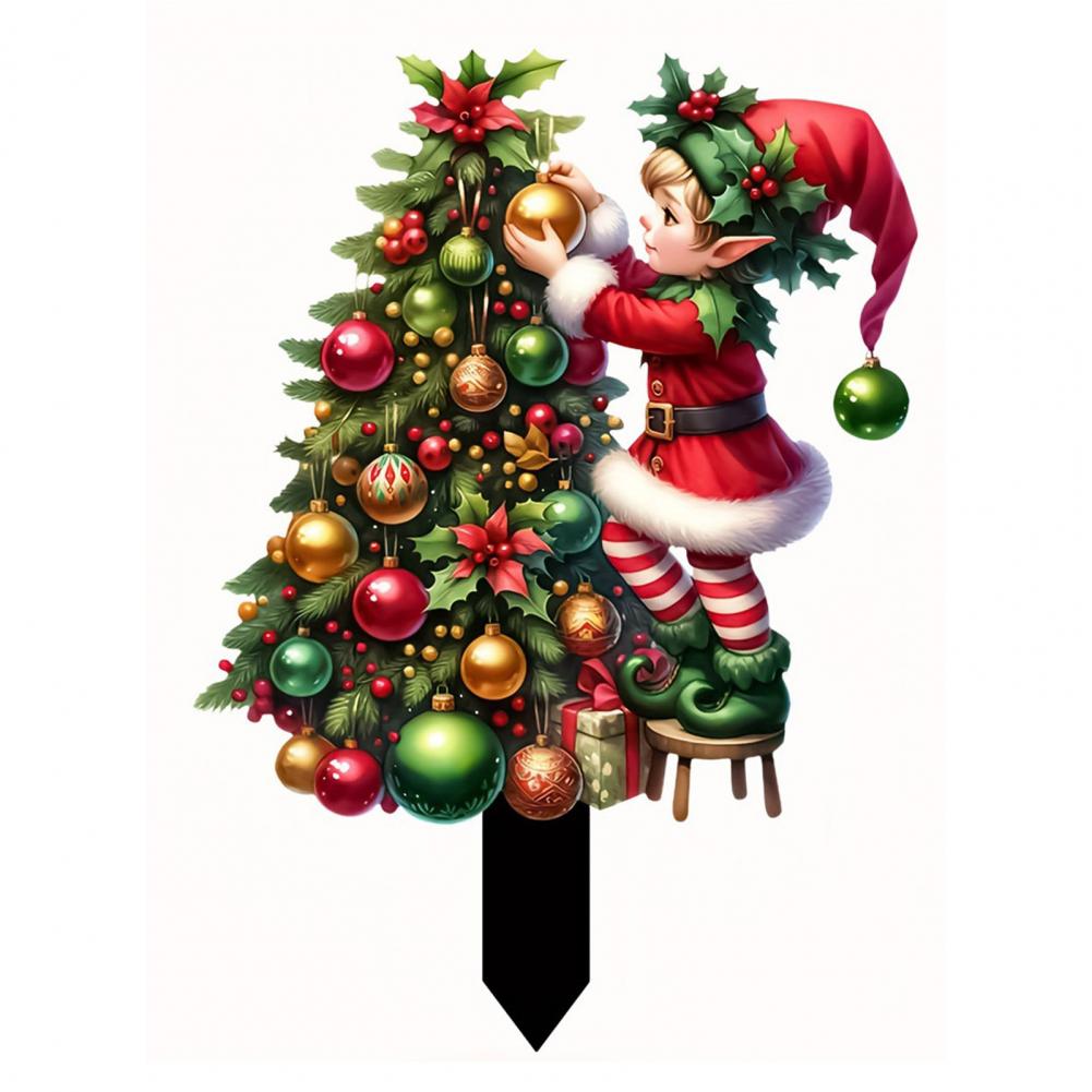 Акриловый колышек для сада Уникальный дизайн с Рождеством Колышек Рождественская сцена Рождества Садовый колышек Декор для двора для улицы Патио Газон 2D