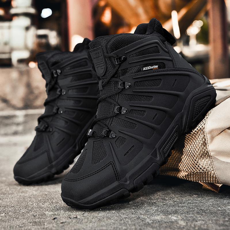 Autumn and Winter Outdoor Men's Mountaineering Sneakers Large Size Men's Boots Lace-up Men's Shoes Military Boots Platform Combat Boots