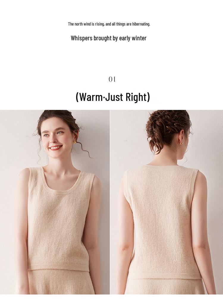 Women's Sleeveless U-neck Cashmere Knit Camisole - Warm Base Layer Vest