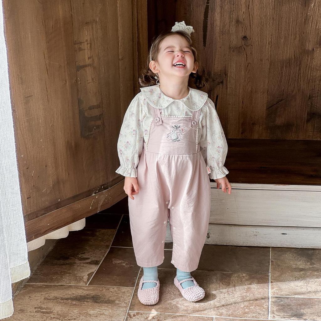 2026 Spring Korean-Style Floral Long-Sleeve Shirt & Top Set for Girls
