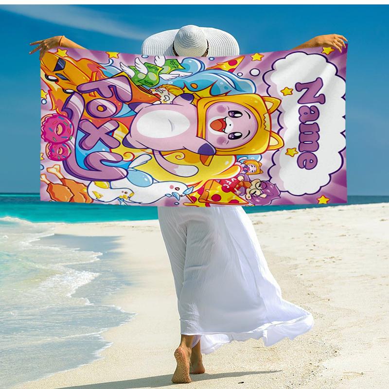 Custom Name Ultra-Soft Beach Towel with LankyBox Theme,Ideal for Pool - Camping, Diving - Perfect Travel Essential, Vibrant Beach Towel.