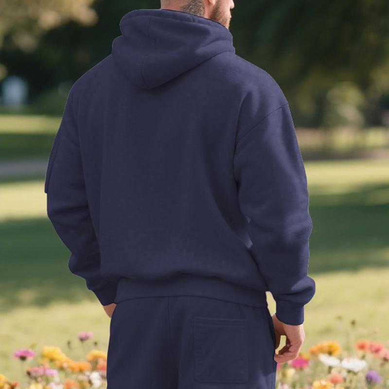 Men's Autumn/Winter Hooded Pullover Sweatshirt with Pockets and Thickened Velvet, Casual Sportswear