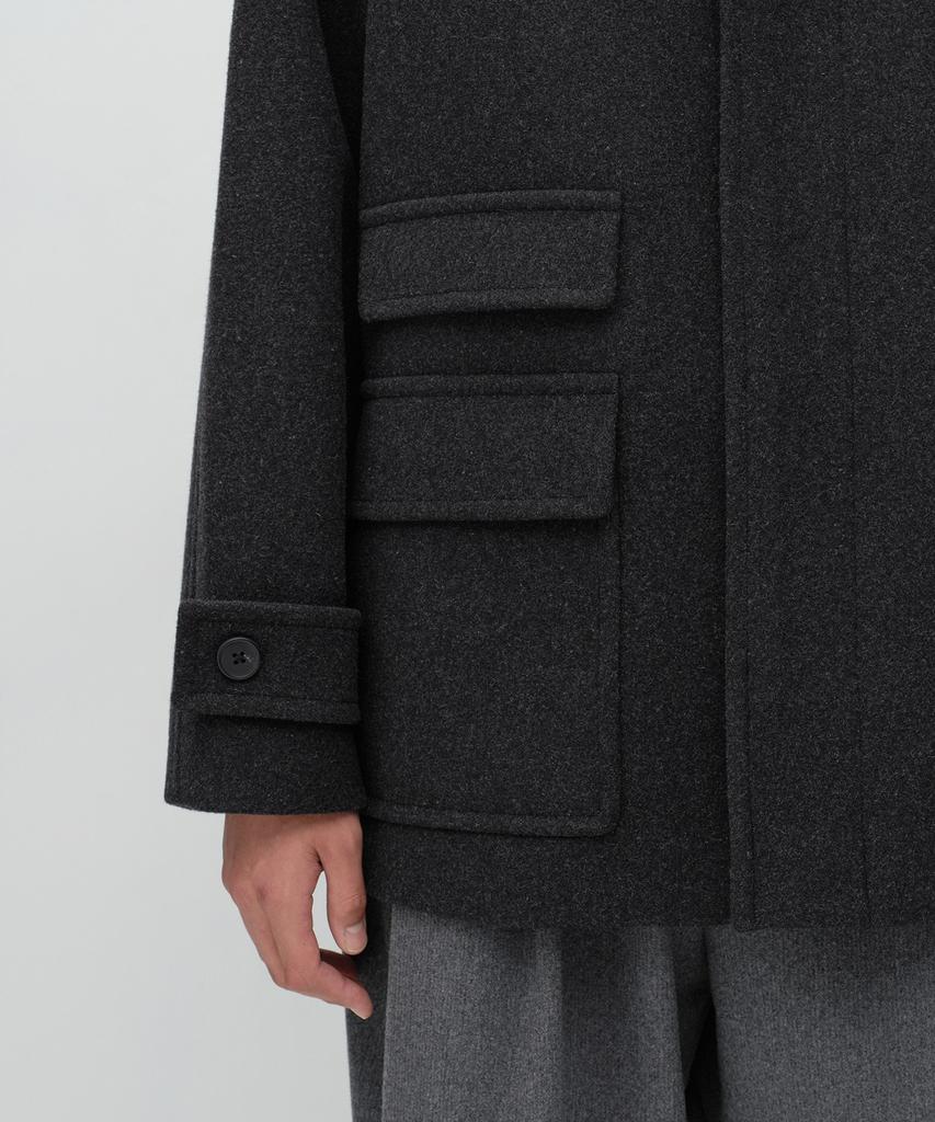 MUSINSA STANDARD Wool Blend Oversized Half Balmacaan Coat [Charcoal Grey]