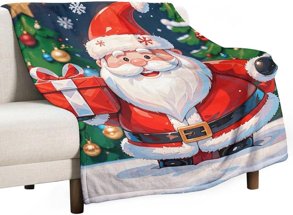 Merry Christmas Santa Claus Blanket, Soft Flannel Fleece Blankets Quick-Dry, Lightweight Throw Blanket for Couch, Bed, Office &