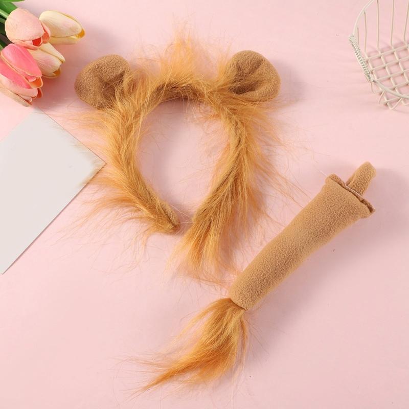 Adults Kids Plush Cartoon Animal Ear Headband Tail Lions Costume Birthday Party Christmas Halloween Cosplay Costumes