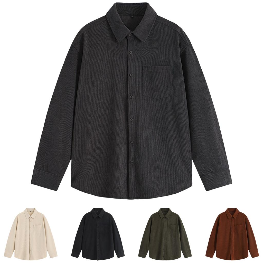 Pánská ležérní pohodlná manšestrová košile s dlouhým rukávem s klopami