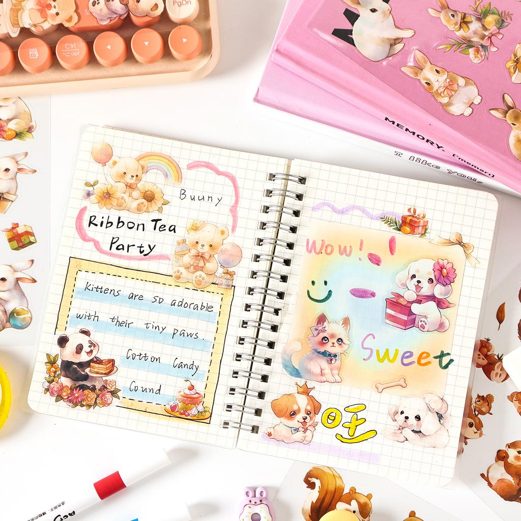 6pcs/pack Creative Cartoon Small Animal Die Cutting Decorative Stickers Collage Journal Scrapbooking Material Stationery Sticker