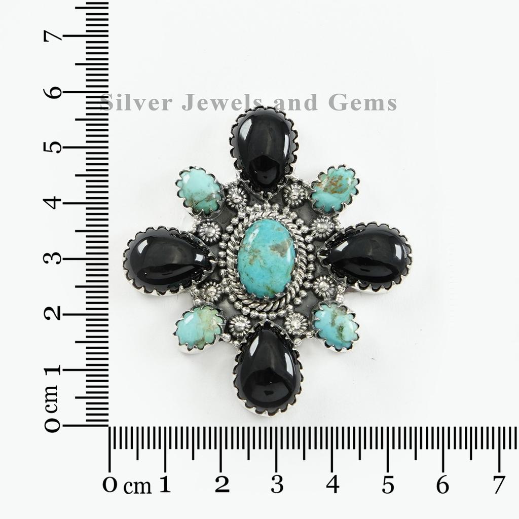 Handmade Turquoise Black Onyx Sterling Silver Cluster Ring