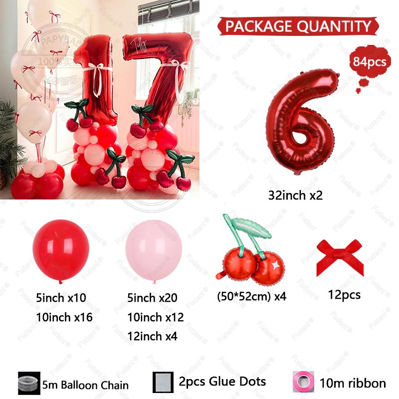 

84Pcs Cherry Red Balloon Garland Arch Kit Cherry Themed Birthday Party Baby Shower Wedding Galentine s Bridal Shower Decoration 32inch