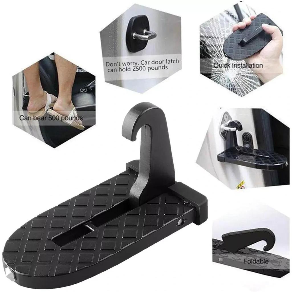 2-in-1 Car Door Step Pedal with Safety Hammer – Universal Folding Foot Peg for Easy Roof Access