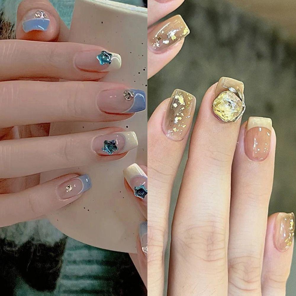 

Маникюр измельченный алмазный пресс на ногтях Фальшивые ниалы своими руками Накладные ногти Длинные квадратные кусочки яиц Французские