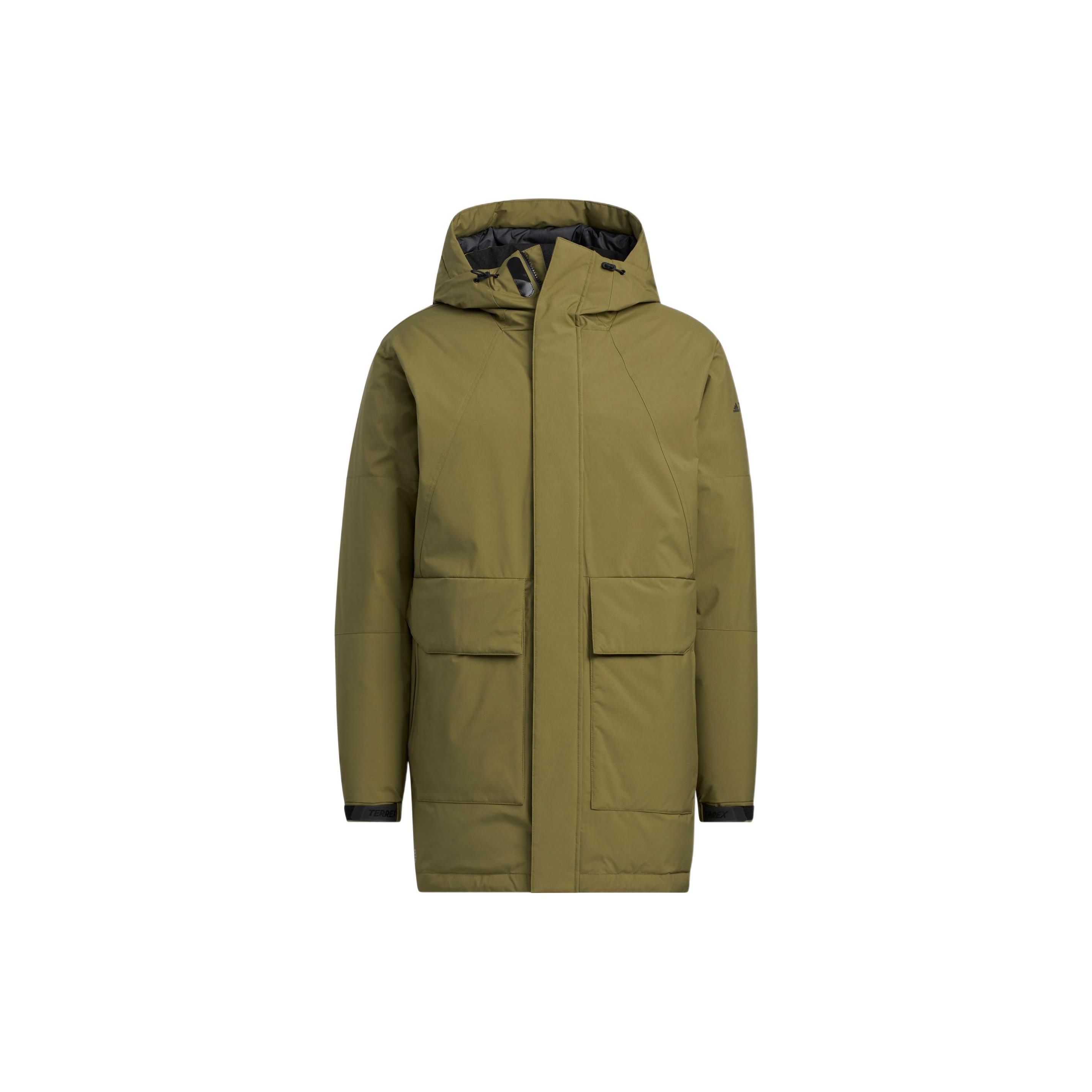 Мужские пуховики Adidas Армейский зеленый С капюшоном Умеренный HM9716 M