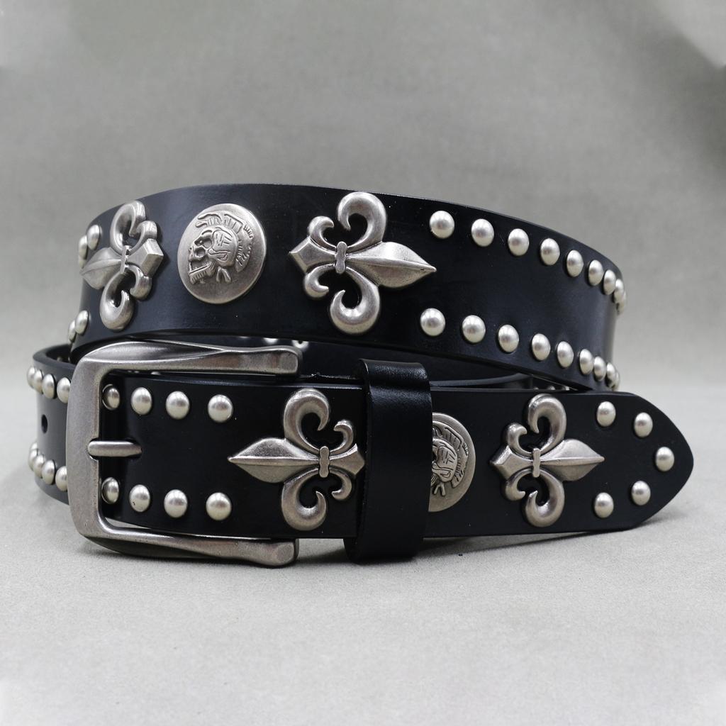 Metal Rivet Belt Luxury Designers Men Rivet Punk Belt Cow Genuine Leather Cintos Masculinos Male Women Rock Hip Hop Strap Waist