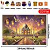 2D Taj Mahal Photography Background, Golden Mosque Sunset Indian Wedding Party Decor Banner