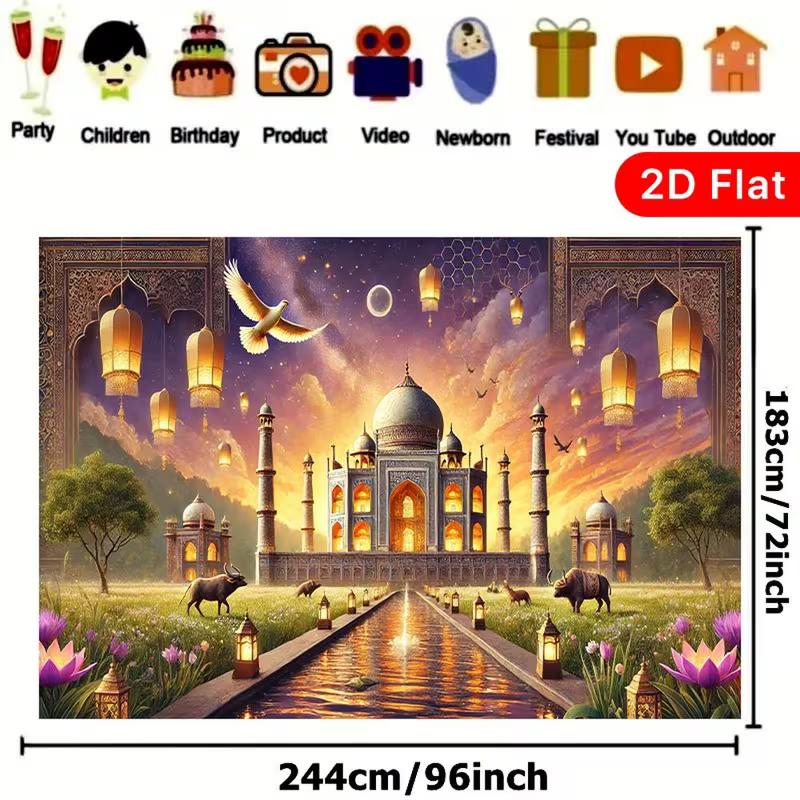 2D Taj Mahal Photography Background, Golden Mosque Sunset Indian Wedding Party Decor Banner