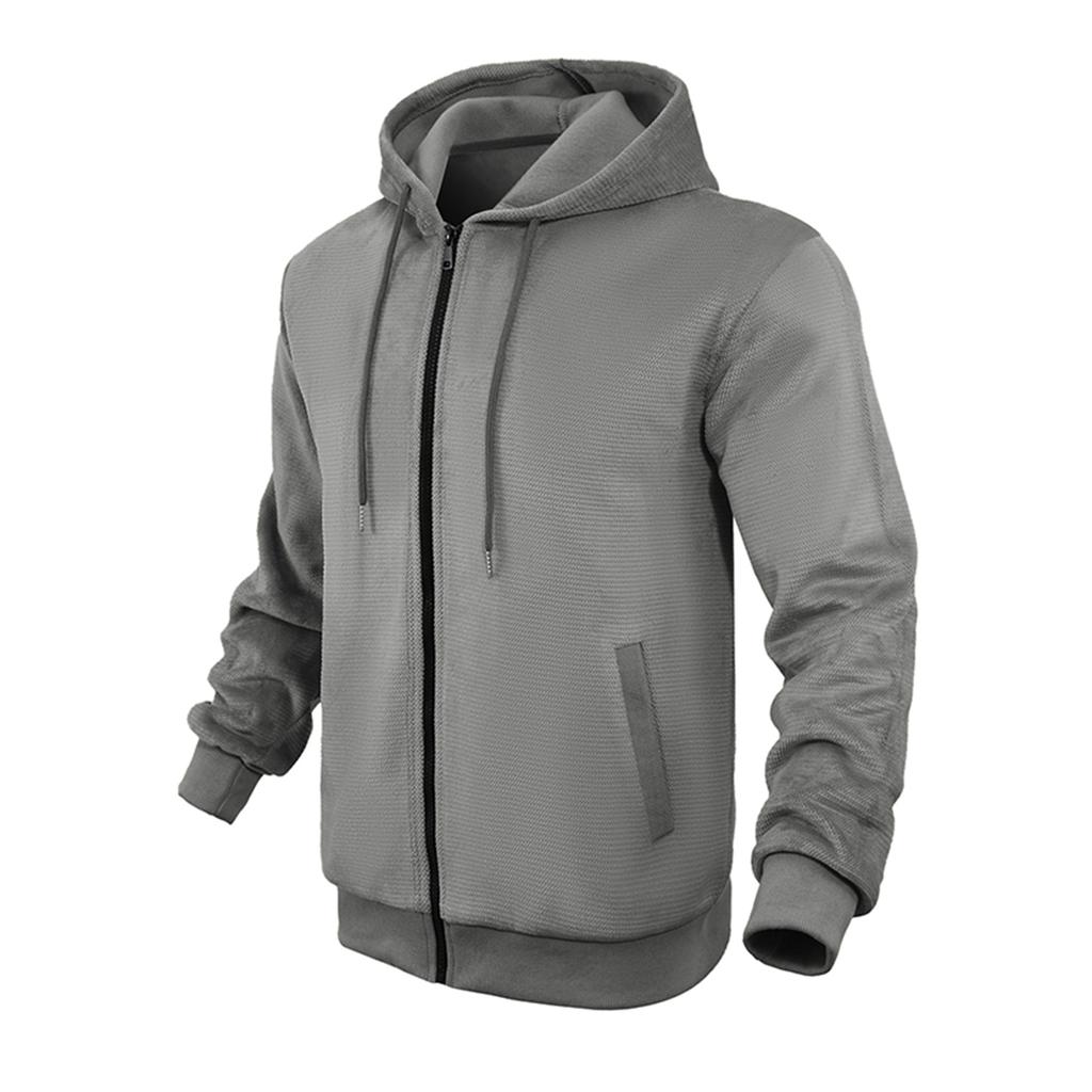 Men'S Winter Zipper Hooded Fleece Sweatshirt With Patch Pocket Casual Jacket