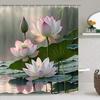 4Pcs Bathroom Shower Curtain Set Lotus  Bathroom Curtain With 12 Hooks Non Slip Rugs Toilet Cover Mat Bathroom Partition