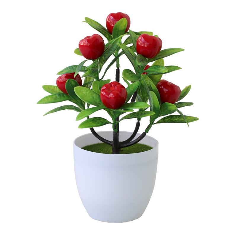 Artificial Potted Desktop Ornament: Green Plants & Money Fruit Bouquet