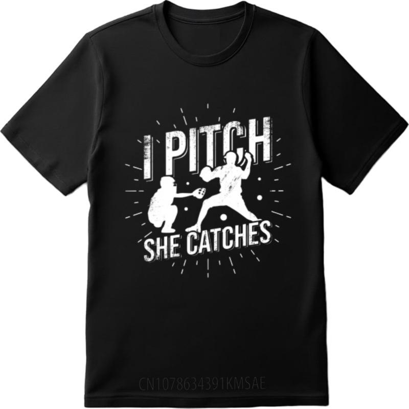 Street Wear For her O Neck tshirt Fashion I Pitch She Catches Baseball Design Minimalist Boys Tshirt male tshirt brand top tee