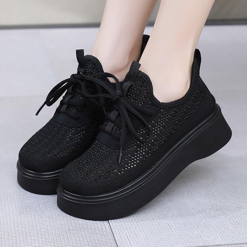 Womens Mesh Shoes Breathable Casual Shoes Fashion Thick-Soled Sneakers for Women Lace Up Platform Vulcanized Shoes Zapatos Mujer