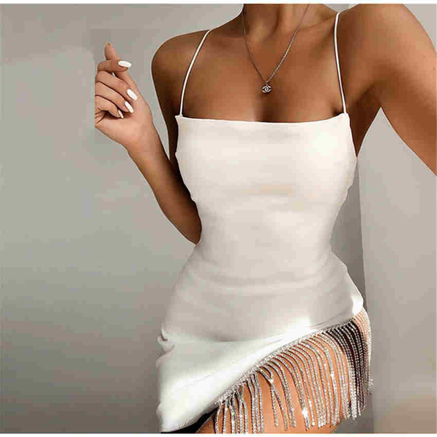 2 Layers Females Summer Backless Dress Tassel Hem Valentine Sexy Elegant Mini Dress
