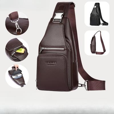 Sac de poitrine en cuir PU pour homme - Sac bandoulière à grande capacité, Sac à bandoulière, Sangle d'épaule réglable pour le voyage et l'extérieur