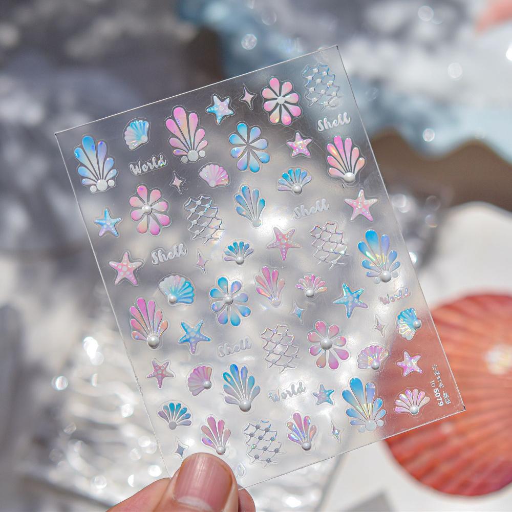 

1 шт. 5D Тисненый Ракушка Авроры Пляж с Жемчужиной Летняя Океанская Тема Наклейка Декаль Самоклеящиеся Слайдеры для Ногтей для Женщин Украшение для Ногтей