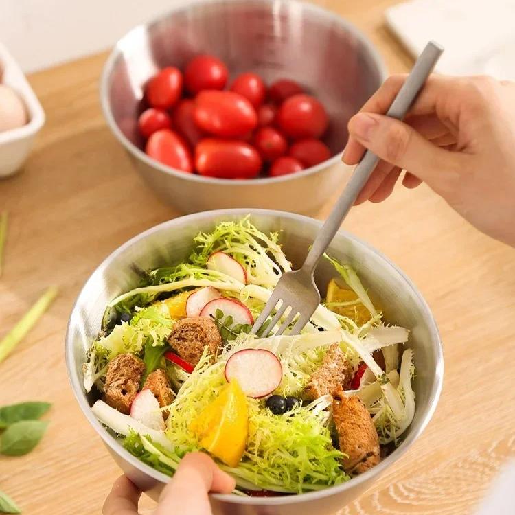 Stainless Steel Drain Basin 2-piece Set with Scale Storage Basin Strainer Rice Washing Basket Kitchen Fruit Draining Rinsing Set